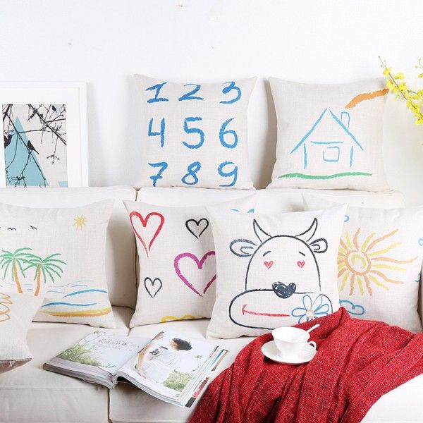 Modern simple abstract cartoon graffiti pillow cushion digital love smiling face office versatile waist support customization
