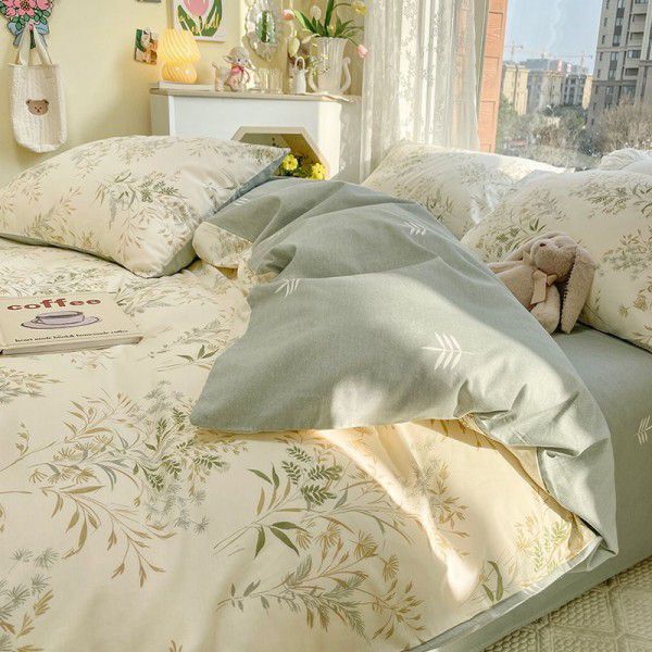 Spring and Summer New Cotton Four Piece Set Pure Cotton Bed Sheet Quilt Cover Small Fresh Bedding Supplies