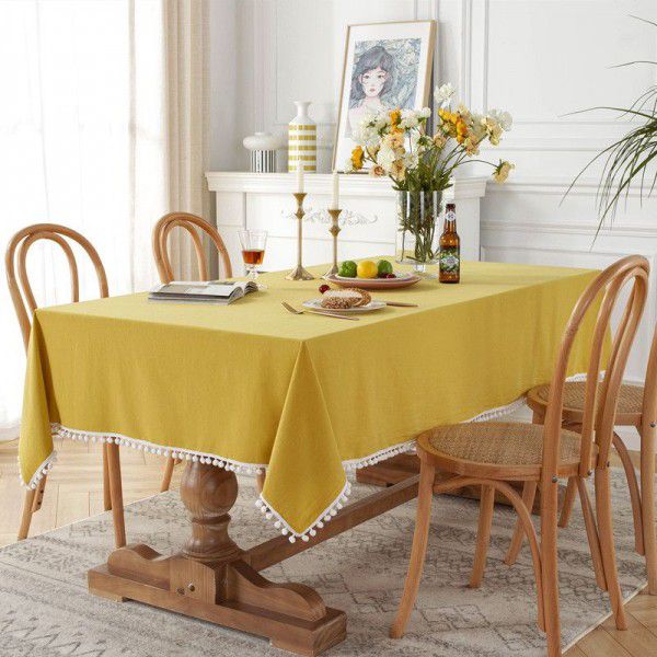 Pleated Cotton Solid Table Cloth Dessert Table Set Background Cloth Round Table Cloth Red Holiday Plush Ball Edge Table