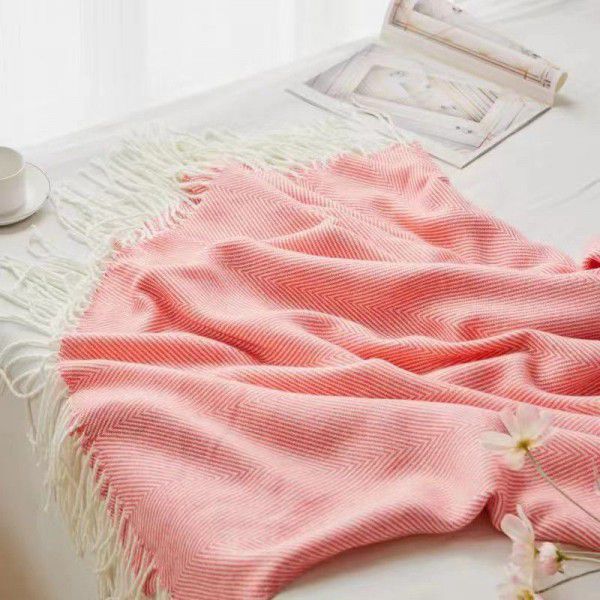 Woven jacquard knitted blanket herringbone pattern wavy acrylic blanket diamond tassel blanket shawl sofa blanket