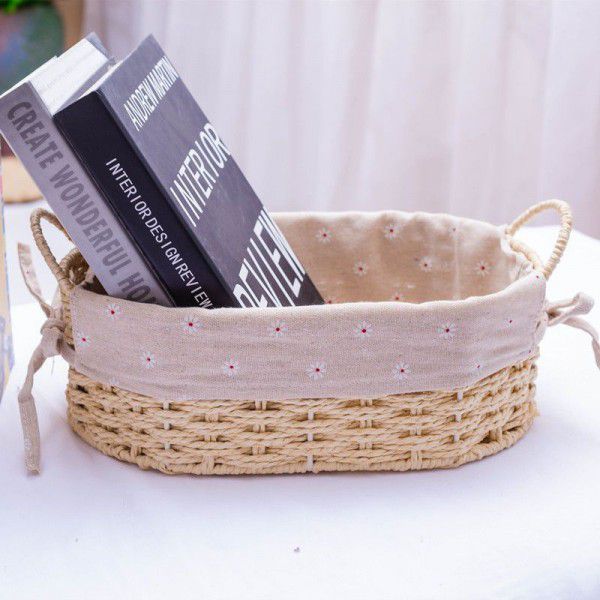 Storage basket straw woven storage basket rattan woven snack storage box paper rattan woven tabletop miscellaneous basket