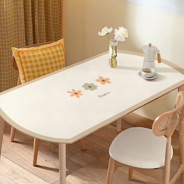 Oval tablecloth, waterproof, oil resistant, wash free, scald resistant, and insulated leather table mat, foldable round table table mat for household use