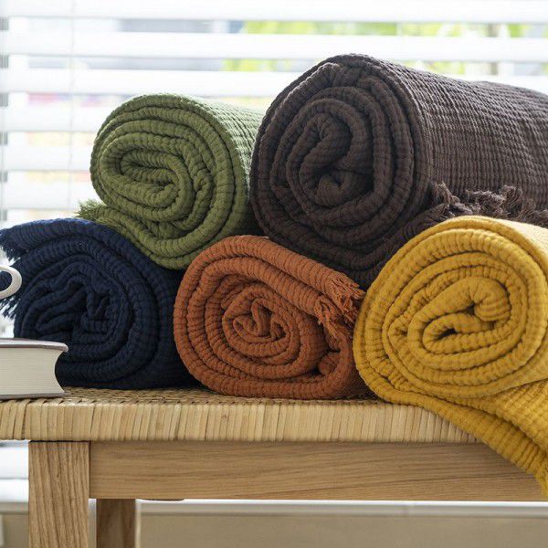 All cotton four layer gauze fringe cover blanket summer office lunch blanket sofa thin blanket shawl