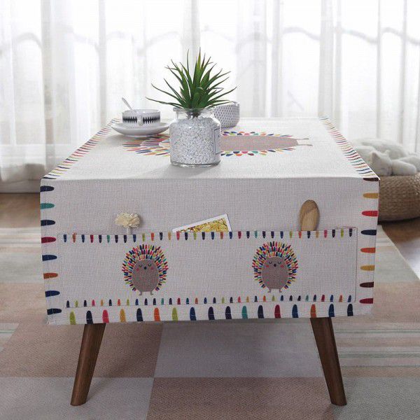 Cartoon cotton linen style waterproof tablecloth, tea table cloth, printed tea table tablecloth