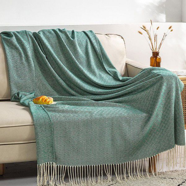 Bohemian knitted sofa blanket, decorative cover blanket, homestay bed tail blanket, acrylic tassel knitted blanket