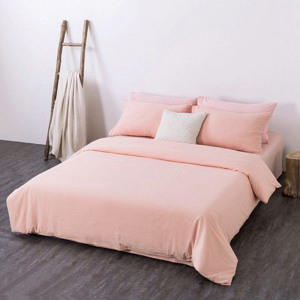Cotton yarn-dyed washed cotton four piece set of pure cotton quilt covers, bed sheets, fitted sheets, hotel and homestay bedding