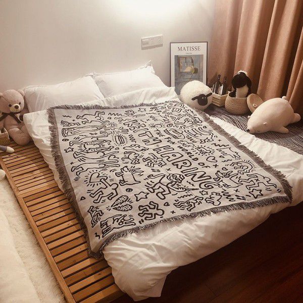 Black and white blankets for bed use, office nap covers, air conditioning blankets, camping and leisure blankets, aircraft blankets