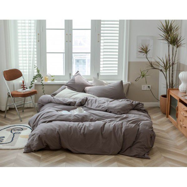 Liangpin Tianzhu Cotton Four Piece Set Japanese Solid Color Unprinted Knitted Cotton Stripes 1.51.8m Bedding