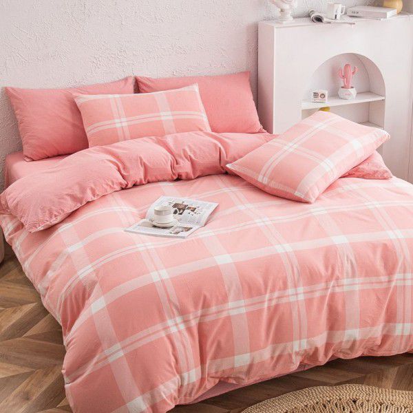 Cotton four piece set, pure cotton yarn-dyed and washed cotton three piece set, student dormitory bed sheets and quilt covers