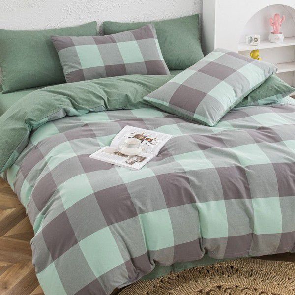 Cotton four piece set, pure cotton yarn-dyed and washed cotton three piece set, student dormitory bed sheets and quilt covers