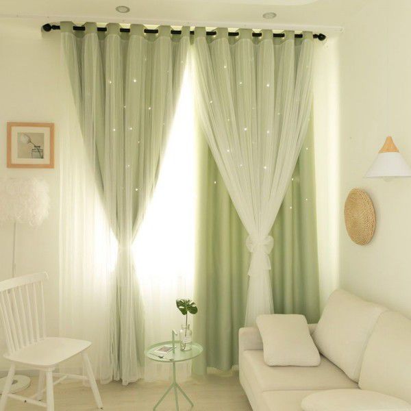 Blackout curtains, princess style, hollowed out stars, double layer fabric and yarn integrated children's room, bedroom, girl