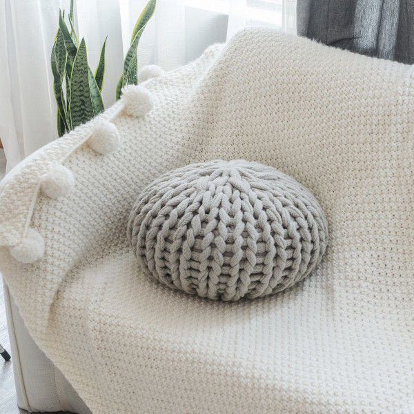 Round futon design, handmade coarse wool sofa cushion, solid color cushion