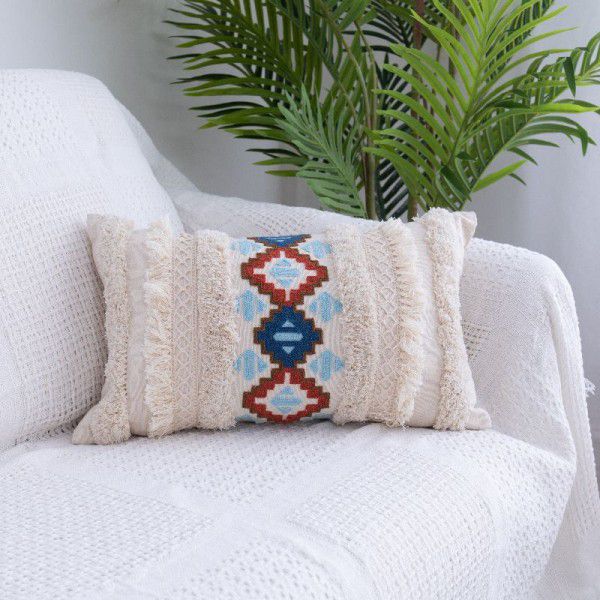 Warm tone heavy industrial American modern tufted embroidery pillows with ethnic style Moroccan sofa cushion cover homestay