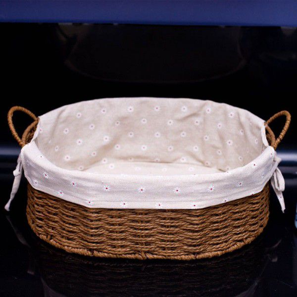 Storage basket straw woven storage basket rattan woven snack storage box paper rattan woven tabletop miscellaneous basket