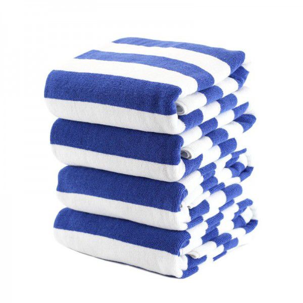 Cotton yarn-dyed jacquard beach towel, blue and white striped swimming towel, gift bath towel