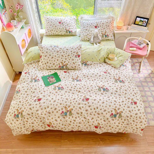 New pure cotton small fresh floral all cotton four piece set, three piece set, all-season universal pure cotton bed sheets and fitted sheets