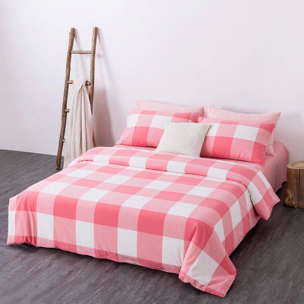 Cotton yarn-dyed washed cotton four piece set of pure cotton quilt covers, bed sheets, fitted sheets, hotel and homestay bedding
