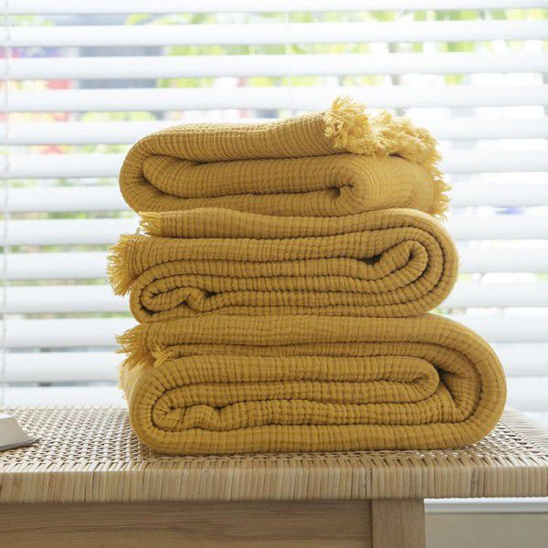All cotton four layer gauze fringe cover blanket summer office lunch blanket sofa thin blanket shawl
