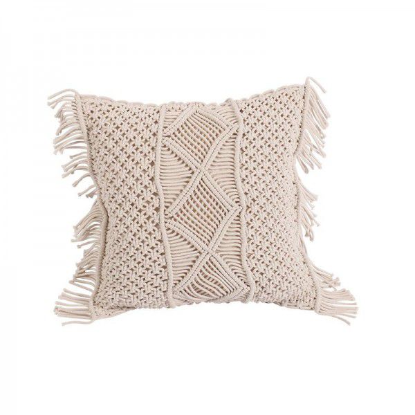 Woven string tassel pillowcase, hand woven pillowcase cushion, living room, bedroom, sofa, geometric pattern decoration pillowcase