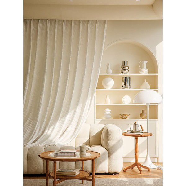 Gauze curtains, white curtains, opaque, French cream style partition, bay windows, window screens