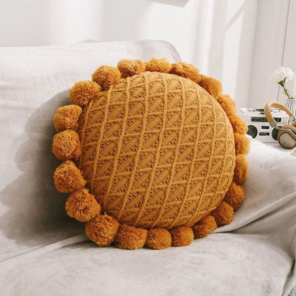 Woolen ball, circular knit pillow, cushion, sofa, homestay bedside decoration, waist support pillow cover