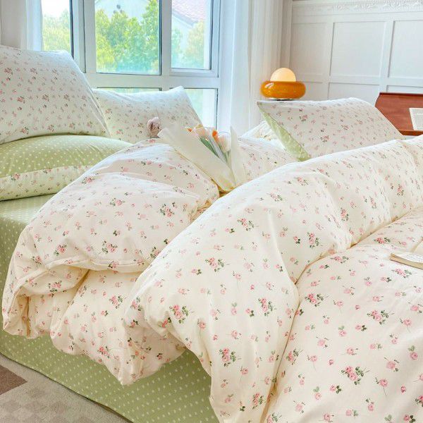 New Little Fresh Pure Cotton Four Piece Set, Four Seasons All Cotton Three Piece Set, Dormitory Bed Sheet, Quilt Set, Fitted Sheet, Bedding Supplies