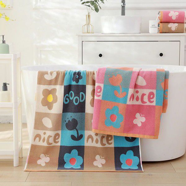 Flower bath towel, cotton, adult high-end men and women's household bathroom, absorbent, hairless, all cotton, enlarged and thickened large towel