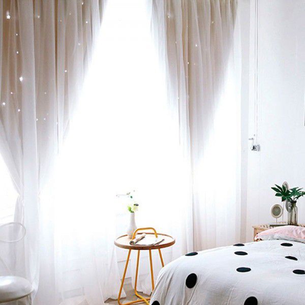 Double layer finished princess style curtains, living room, bedroom, fully shaded mesh, red hollow curtain fabric, no punching