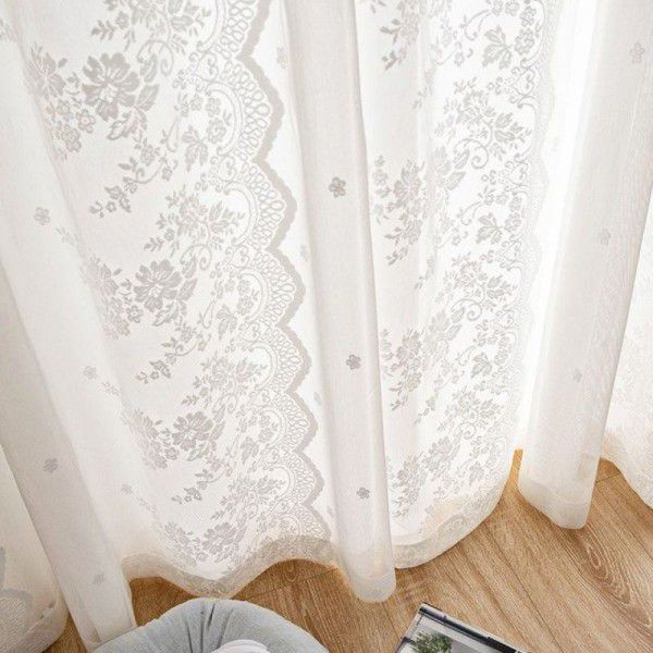 Double layer embroidered curtains, Korean style living room fabric, gauze, integrated gauze curtains, white gauze, balcony gauze, shading