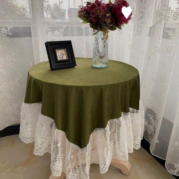 European Table Cloth American French Vintage Olive Green Round Table Lace Lace Cover Cloth Table Cloth Living Room Balcony Decoration Cloth
