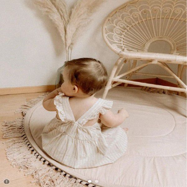 Children's room decoration double-sided tassel circular floor mat, thickened baby crawling mat, children's game mat
