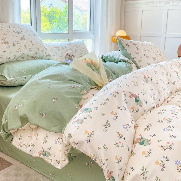 New Little Fresh Pure Cotton Four Piece Set, Four Seasons All Cotton Three Piece Set, Dormitory Bed Sheet, Quilt Set, Fitted Sheet, Bedding Supplies