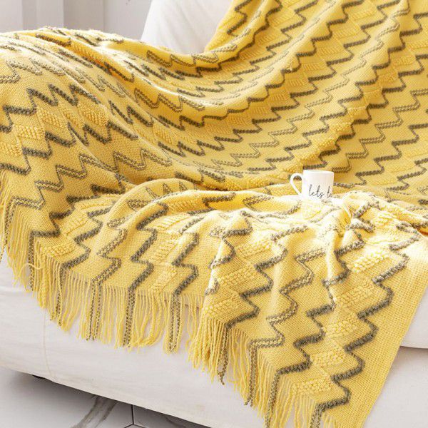Dual color sofa blanket, cover blanket, bed end blanket, knitted blanket, air conditioning blanket, tassel nap blanket