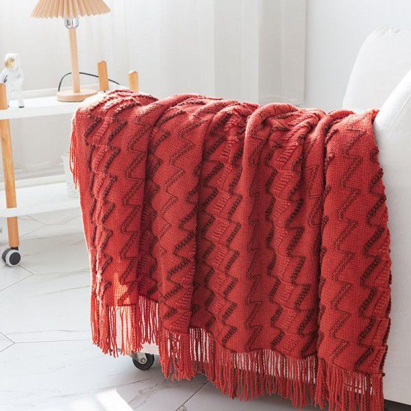 Dual color sofa blanket, cover blanket, bed end blanket, knitted blanket, air conditioning blanket, tassel nap blanket