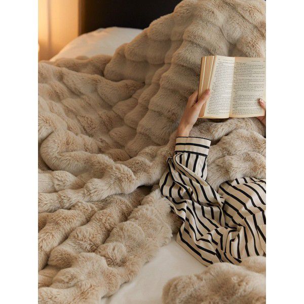 Tuscany rabbit hair short plush casual blanket, light luxury, high-end sofa blanket, soft and warm blanket, bedroom blanket