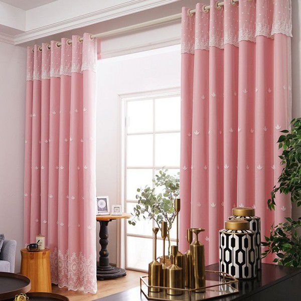 Curtain shading, modern and simple pastoral style, double layered bedroom, bay window, solid color, warm and atmospheric living room, finished curtain fabric