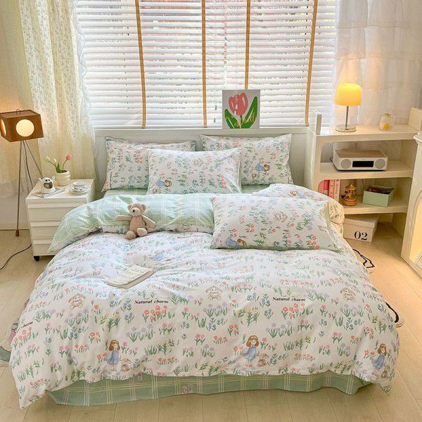 Little Fresh Four Seasons Cotton Small Fragmented Flowers Pure Cotton Four Piece Bed Set Bedding Products Quilt Set Bedsheet Three Piece Fitted Sheet Set