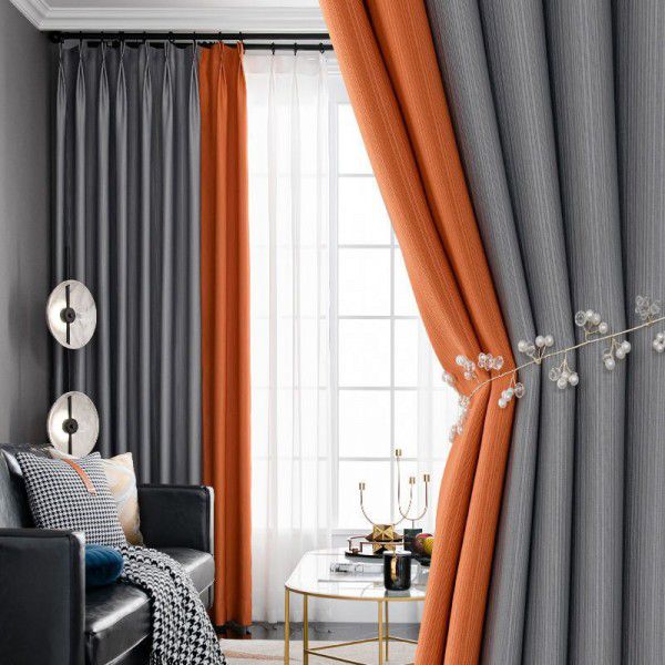 High precision curtains, new style, light luxury, atmospheric shading, simple living room, balcony, no punching, color matching