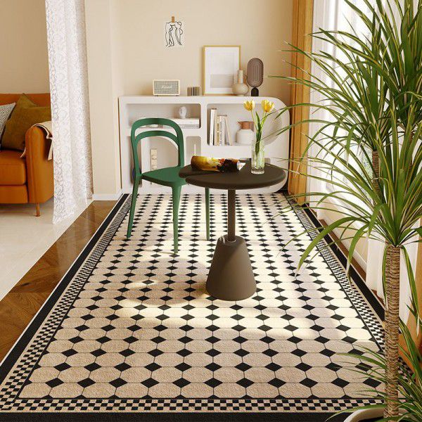 Checkerboard grid, Nordic indoor balcony, PVC leather carpet, wear-resistant, sun resistant, and easy to handle floor mat, fully covered with anti slip foot mat