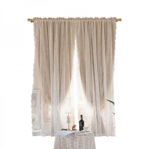 Cloth gauze integrated double-layer shading and heat insulation window curtain French french window white gauze curtain