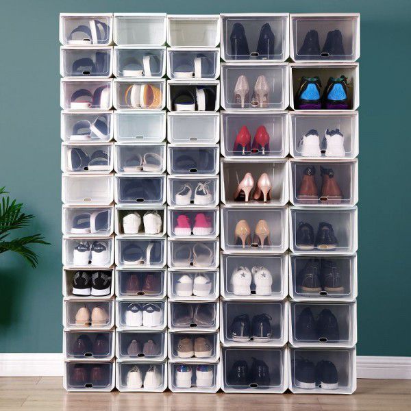 Thickened transparent shoe box, sneaker storage box, plastic basketball shoe cabinet, foldable drawer style shoe storage box