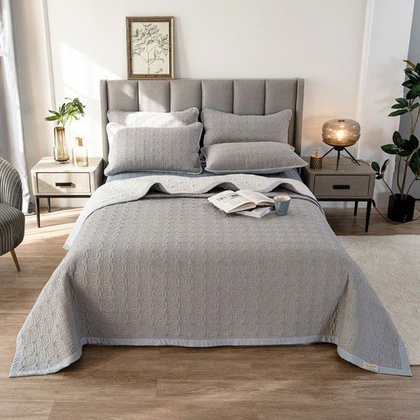 Three piece set of washed cotton and cotton bed covers, multifunctional solid color tatami bed covers, bed sheets