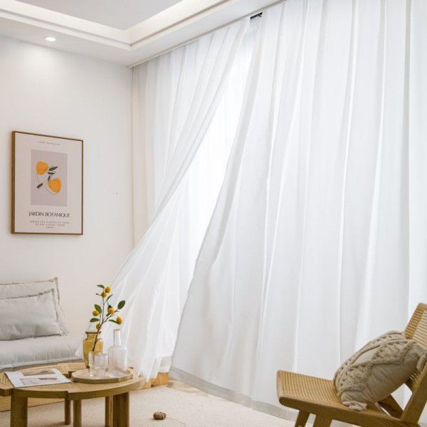 Thickened Phantom Screen Window Curtains, Screen Curtains for Bedrooms, Non transparent, Solid White Yarn, Living Room, Balcony, Sun Shade, Anti hook Wire