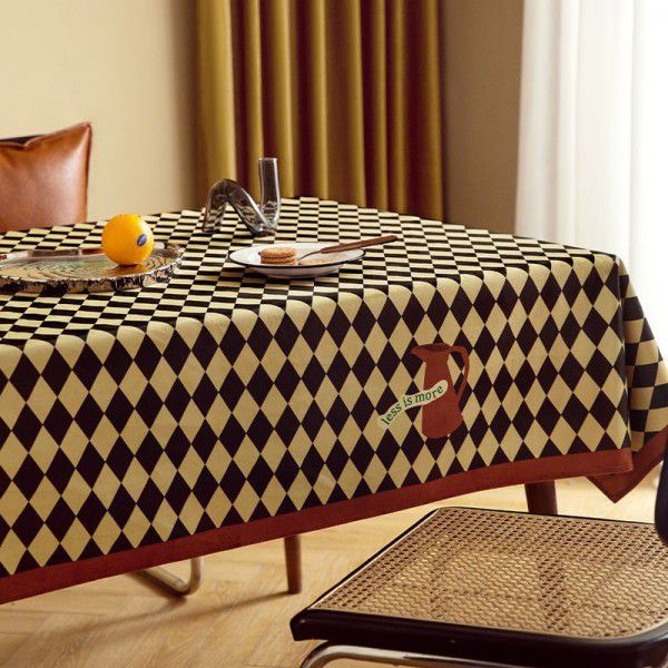 Retro Checkerboard, Wash Free, Light Luxury Table Cloth, Thick Table Cloth, Waterproof and Oil Resistant