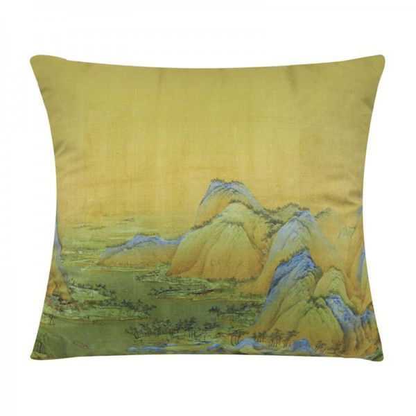 Qianli Jiangshan Backrest Pillow Cushion New Chinese Landscape Painting Pillow Living Room Yellow Pillow Mountain Sofa
