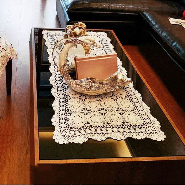 Handwoven pure cotton lace crochet hook flower American rural retro piano coffee table table cabinet decorative cover cloth