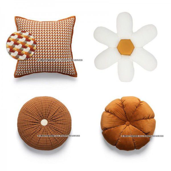 Vintage Throw Pillow Round Orange Sofa Backrest Cushion Living Room Cushion Bedroom Headrest Cushion Waist Pillow