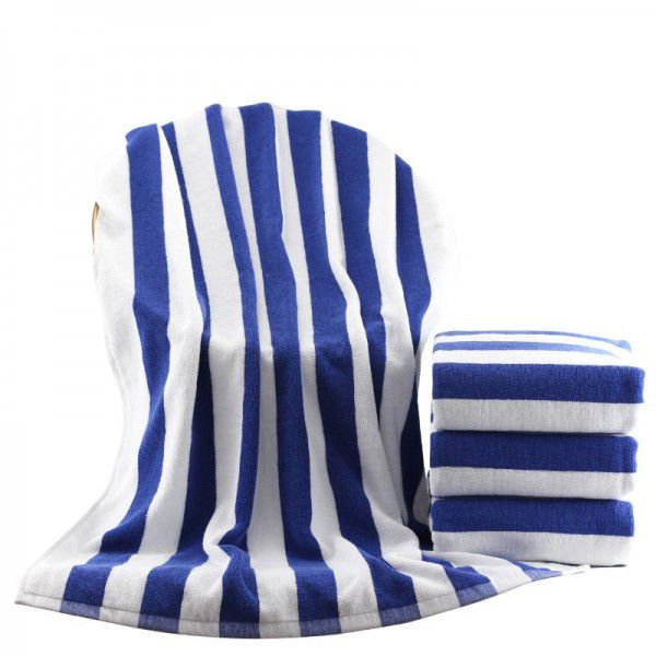 Cotton yarn-dyed jacquard beach towel, blue and white striped swimming towel, gift bath towel