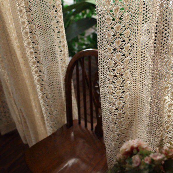 American style rural finished curtains, cotton linen, rural crochet, hollowed out living room, balcony, bedroom, bay window, artistic style