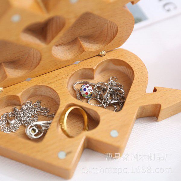 Bamboo Vintage Box Double Love Sorting Box Earstuds Pendant Jewelry Necklace Storage Box Wedding Ring Box